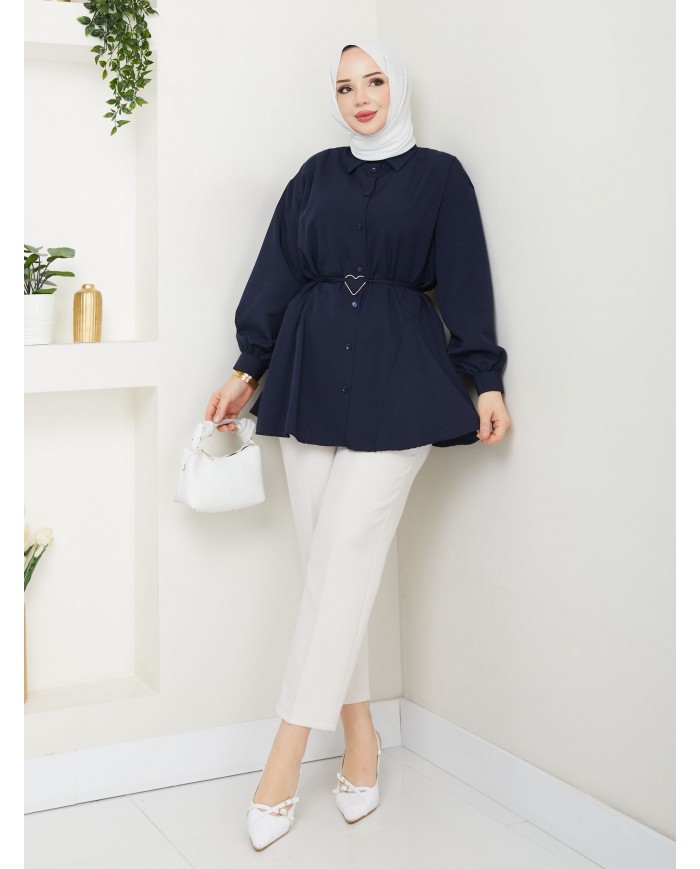 Kalp Tokalı Gömlek - Lacivert