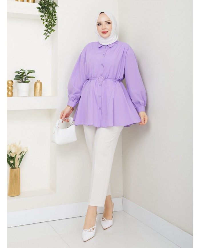 Kalp Tokalı Gömlek - Lila
