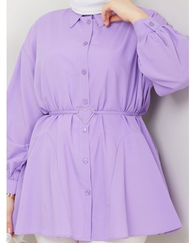 Kalp Tokalı Gömlek - Lila