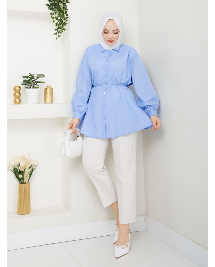 Kalp Tokalı Gömlek - Buz Mavisi