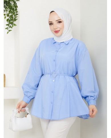 Kalp Tokalı Gömlek - Buz Mavisi