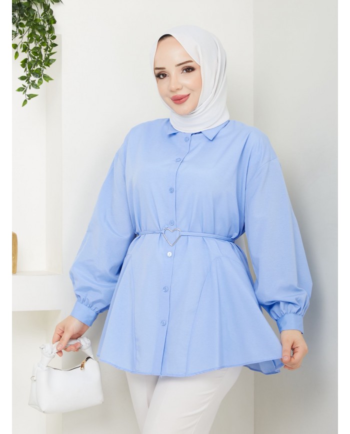 Kalp Tokalı Gömlek - Buz Mavisi