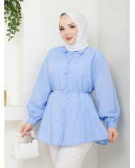 Kalp Tokalı Gömlek - Buz Mavisi