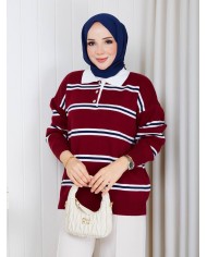 GÖMLEK YAKA TRİKO KAZAK - BORDO