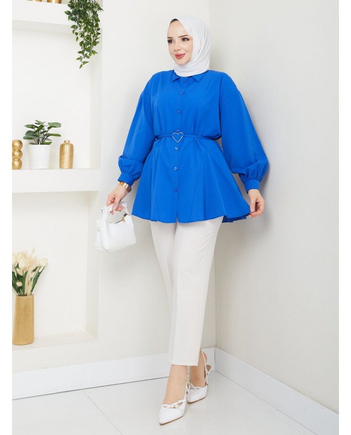 Kalp Tokalı Gömlek - Mavi