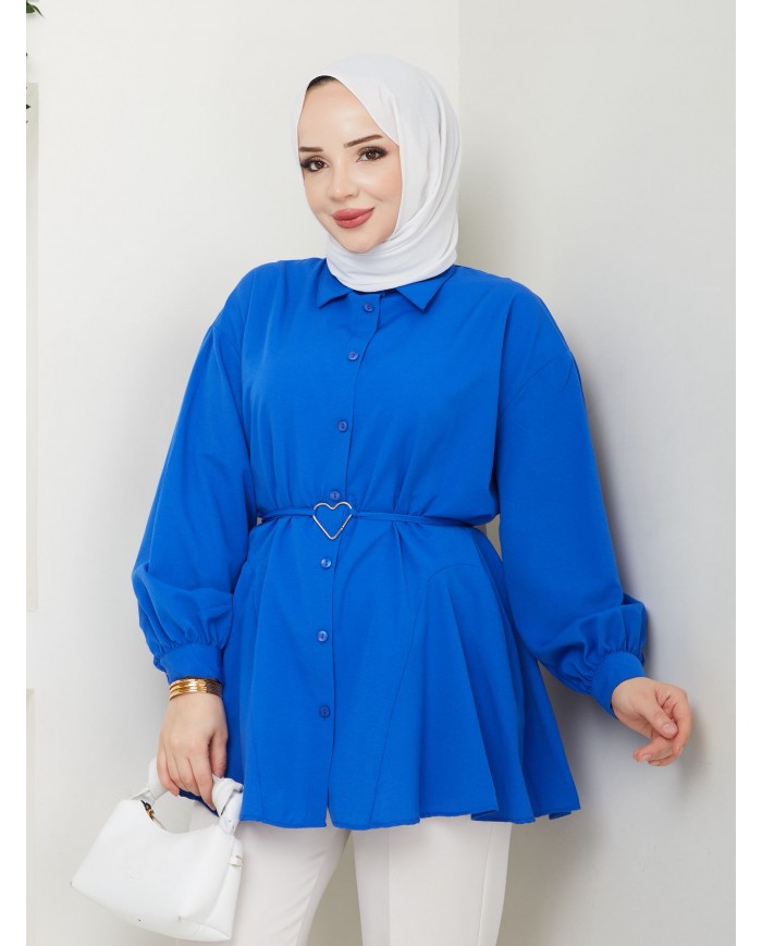 Kalp Tokalı Gömlek - Mavi