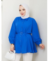 Kalp Tokalı Gömlek - Mavi