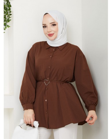 Kalp Tokalı Gömlek - Kahve