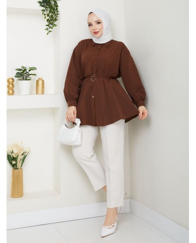 Kalp Tokalı Gömlek - Kahve