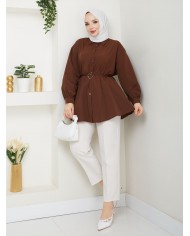 Kalp Tokalı Gömlek - Kahve