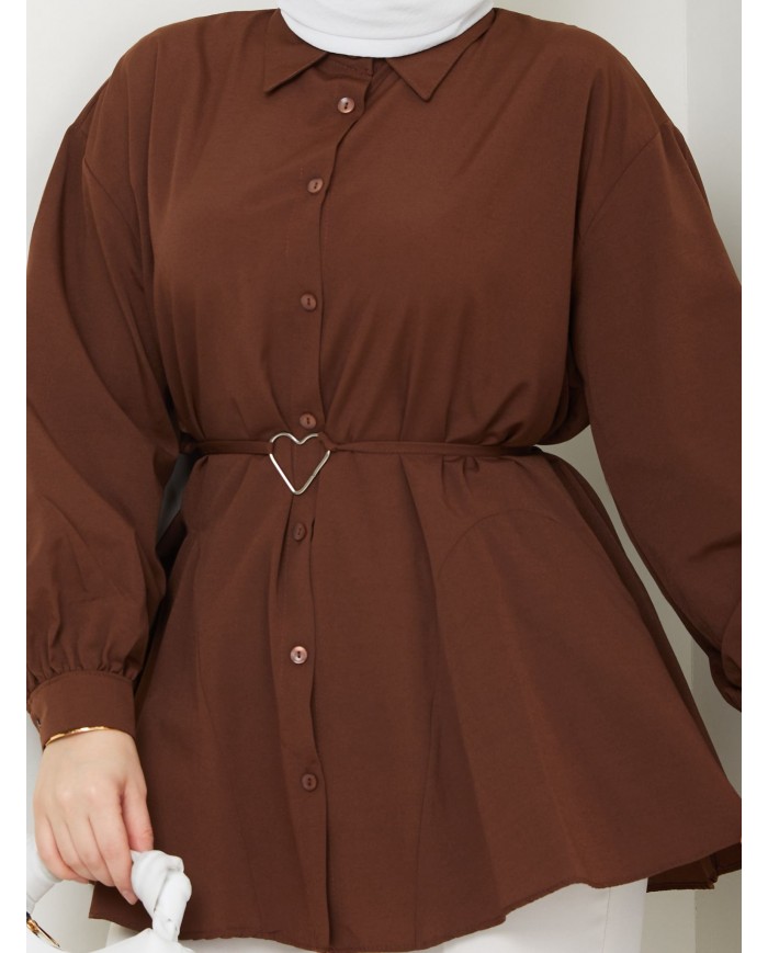 Kalp Tokalı Gömlek - Kahve