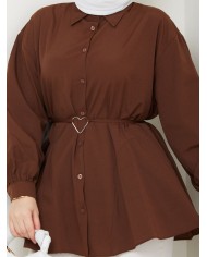Kalp Tokalı Gömlek - Kahve