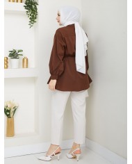 Kalp Tokalı Gömlek - Kahve